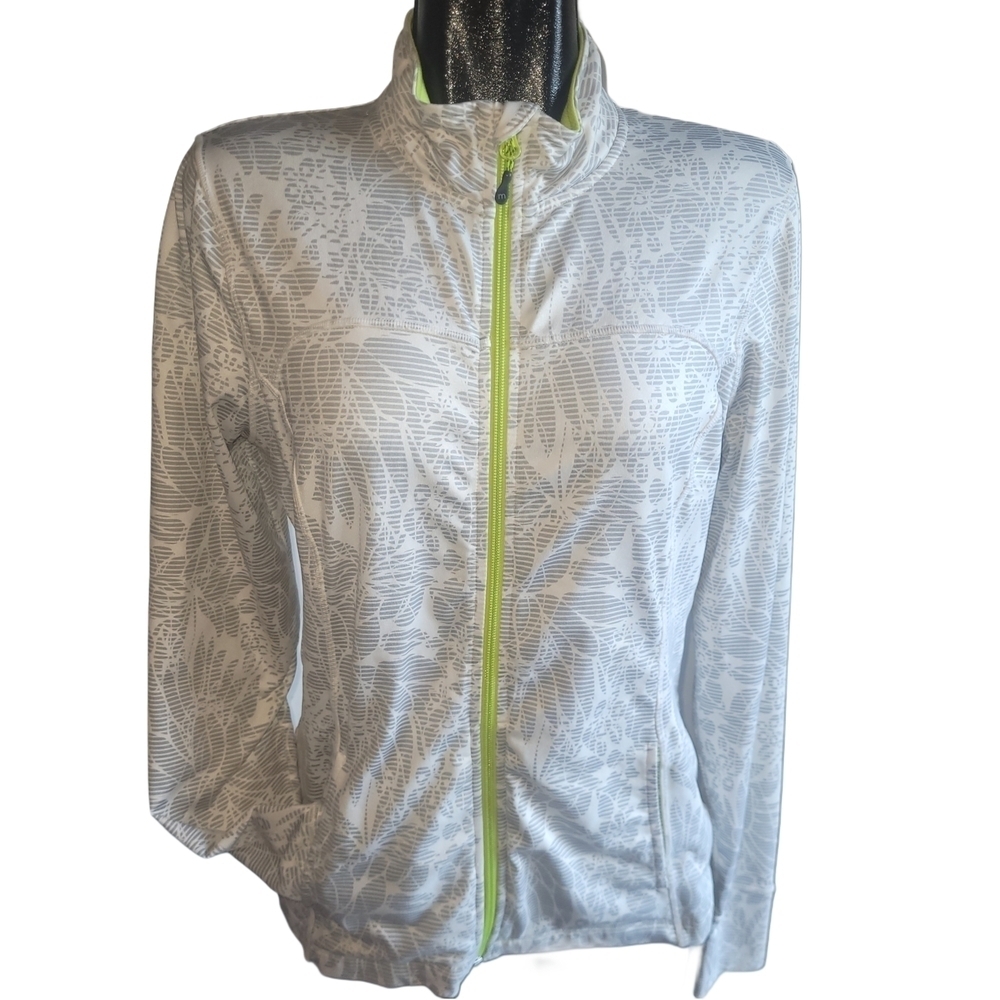 Mondetta White and Grey Floral Patterned Performance Jacket M